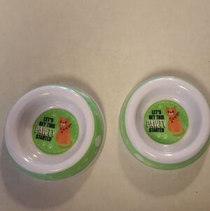 Green and White Cat Food Bowls